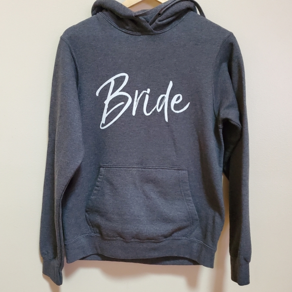 "Bride" Long Sleeve Hoodie Sweatshirt Charcoal Grey Size Small
